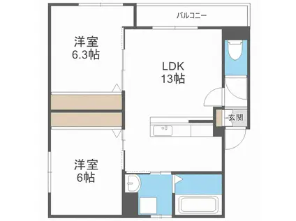 メゾンドブランB棟(2LDK/2階)の間取り写真
