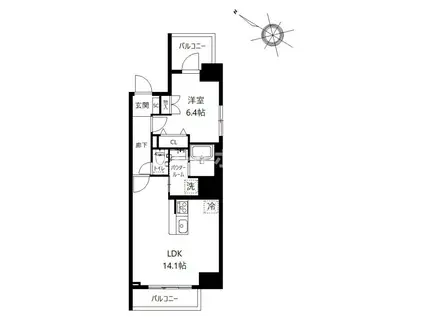 AKUA北品川(1LDK/4階)の間取り写真