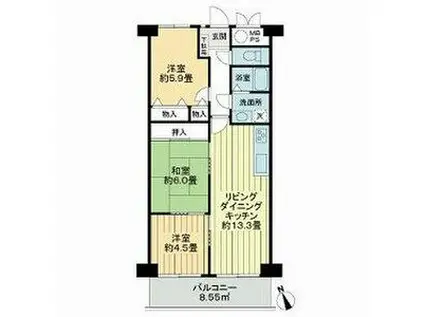 ライオンズマンション八事ガーデン 壱番館(3LDK/9階)の間取り写真