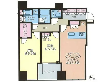 プレミストタワー白金高輪(2LDK/20階)の間取り写真