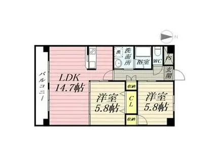 本郷マンション(2LDK/2階)の間取り写真