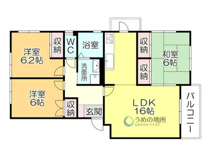 ディアコートA(3LDK/2階)の間取り写真