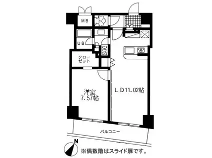 レジディア日本橋人形町II(1LDK/4階)の間取り写真