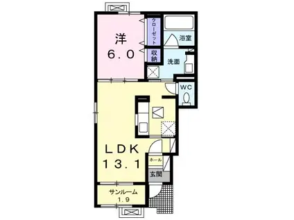 カレントオアシス(1LDK/1階)の間取り写真