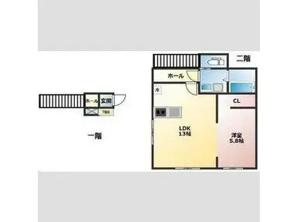 フォルテッツア城南(1LDK/2階)の間取り写真
