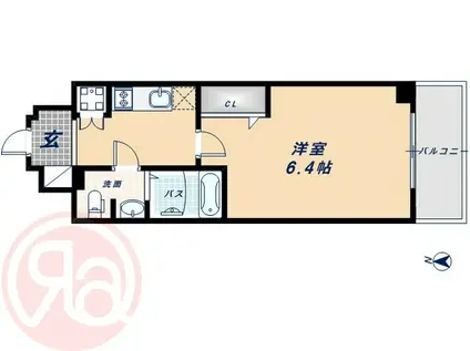 ジュネーゼグラン南堀江(1K/5階)の間取り写真