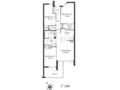 上池台5丁目 マンション(3LDK/2階)の間取り写真