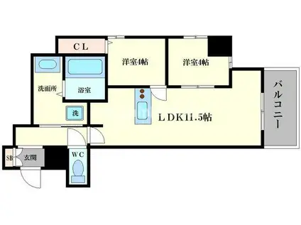 IMPERIAL SUITE南堀江(2LDK/8階)の間取り写真