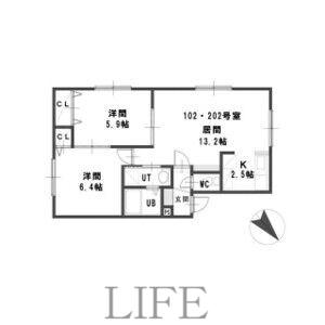 ルミエールクリスタルMS(2LDK/1階)の間取り写真