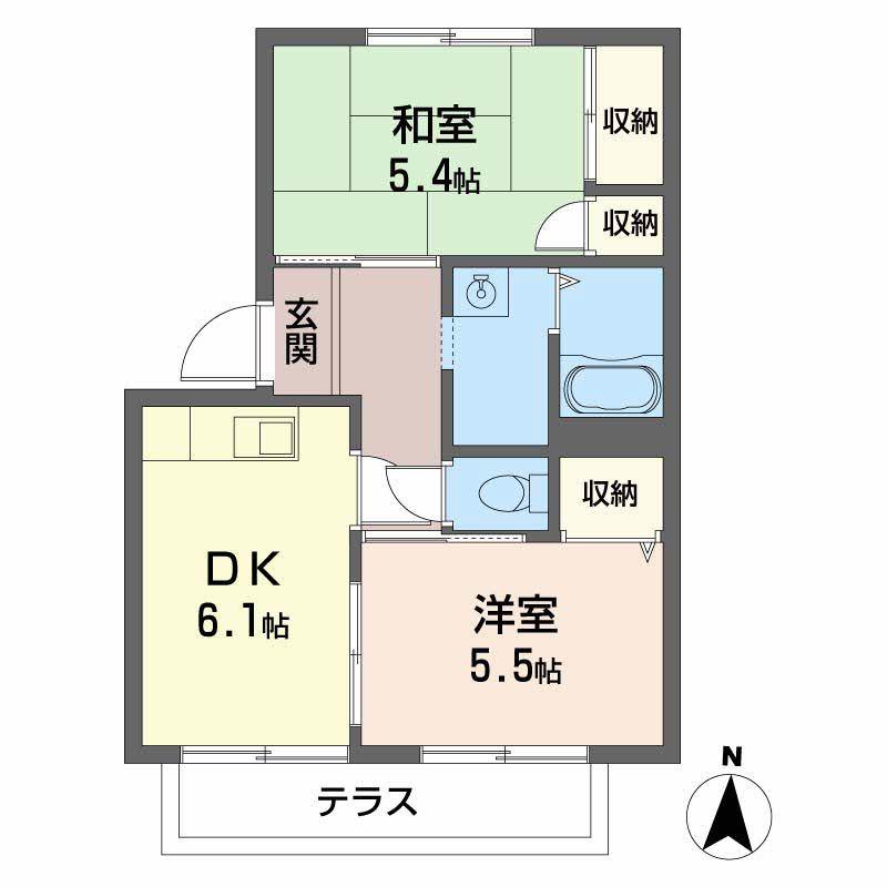 ヒルトップコート(2DK/1階)の間取り写真