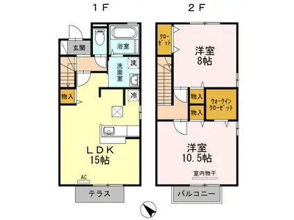 セジュール ウィルコート引野(2LDK/1階)の間取り写真