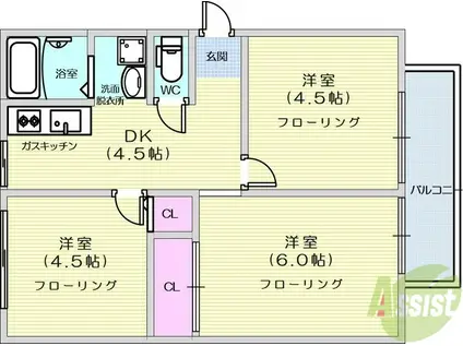 川内アーバンハイツ(3DK/1階)の間取り写真