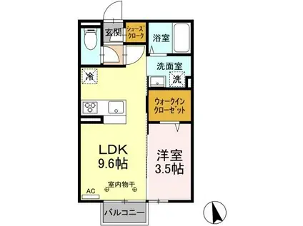 ラ・ヴィータ(1LDK/2階)の間取り写真