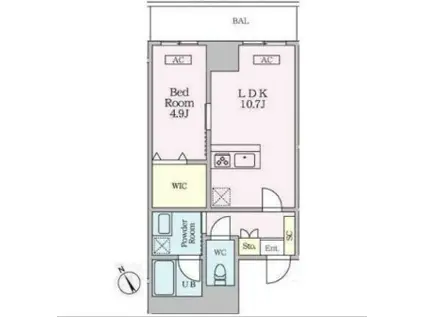 シャントロワ曙橋(1LDK/11階)の間取り写真
