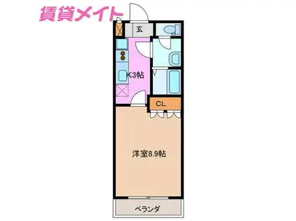 グランドシースカイ(1K/2階)の間取り写真