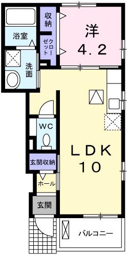 グランアウローラV(1LDK/1階)の間取り写真