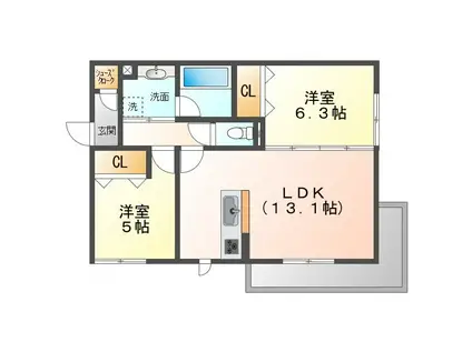 PRIME SPACE AKAIKE(2LDK/1階)の間取り写真