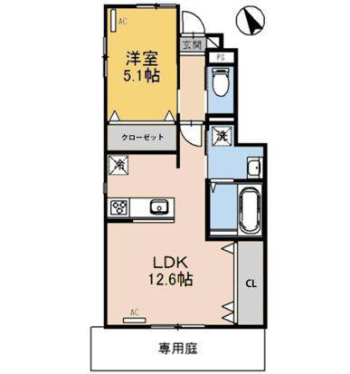フェリックス(1LDK/1階)の間取り写真