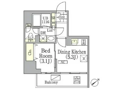 ジオエント池袋(1DK/6階)の間取り写真