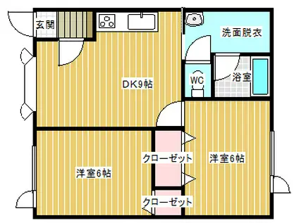 ほくしん西館(2DK/1階)の間取り写真