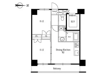 ラサンテ広尾(2DK/4階)の間取り写真