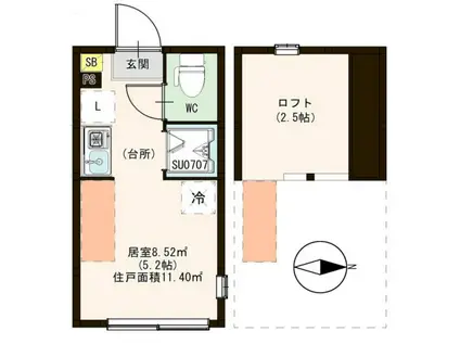 ハーモニーテラス東新小岩(ワンルーム/2階)の間取り写真