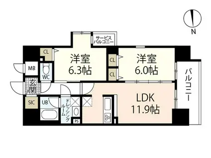 セントラルアヴェニュー田町(2LDK/5階)の間取り写真