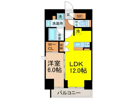 TENAS池下(1LDK/2階)の間取り写真