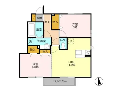 クロシェットメゾンII(2LDK/1階)の間取り写真