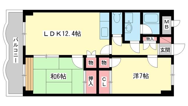グランシャリオ二階堂(2LDK/4階)の間取り写真