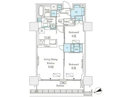 ロイヤルパークス品川(2LDK/24階)の間取り写真