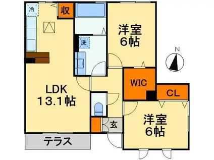 ベルデュール 六番館(2LDK/1階)の間取り写真