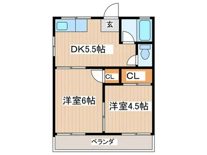 マロン・ハイツ(2DK/2階)の間取り写真