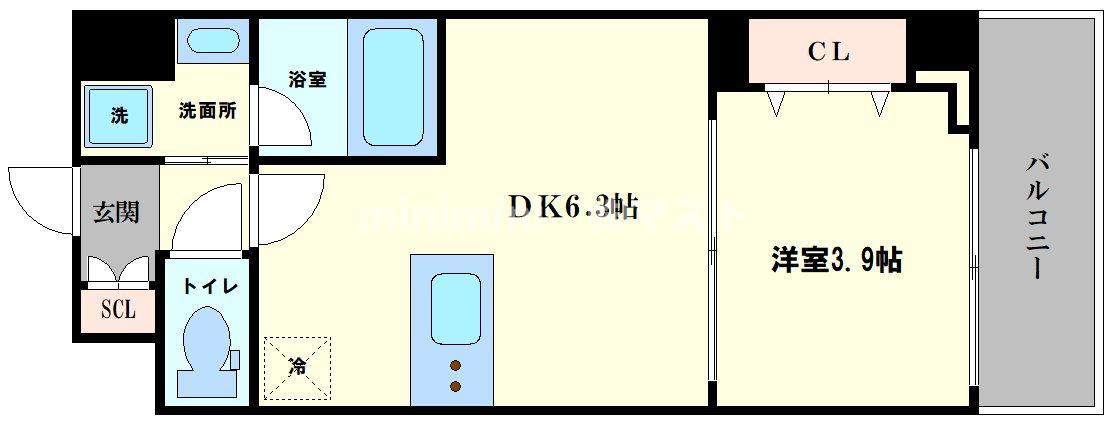 ヴィーナス今里(1DK/10階)の間取り写真