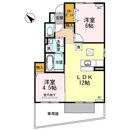 ボナール中の島B(2LDK/1階)の間取り写真