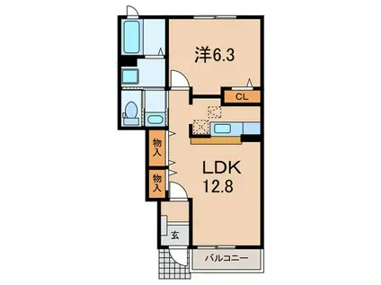 ジェルメ・ウエストII(1LDK/1階)の間取り写真