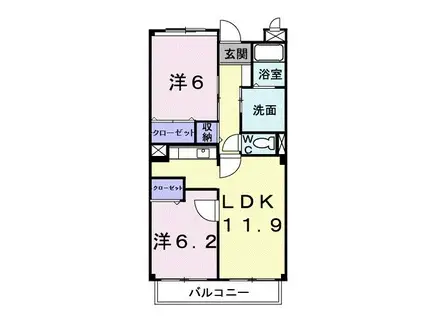 ファインロイテ(2LDK/3階)の間取り写真