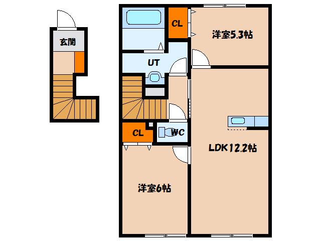 D-ROOM七重浜(2LDK/2階)の間取り写真