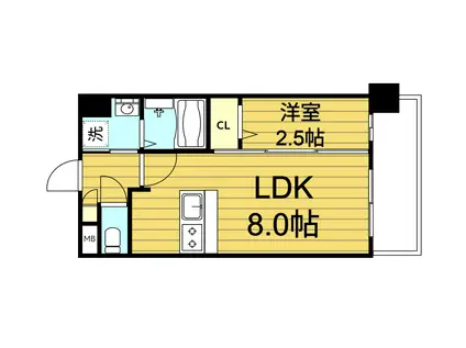 LUXE玉造南(1LDK/11階)の間取り写真