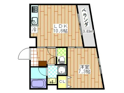 グリシーヌ千葉(1LDK/2階)の間取り写真