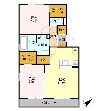 ハピネスII(2LDK/1階)の間取り写真