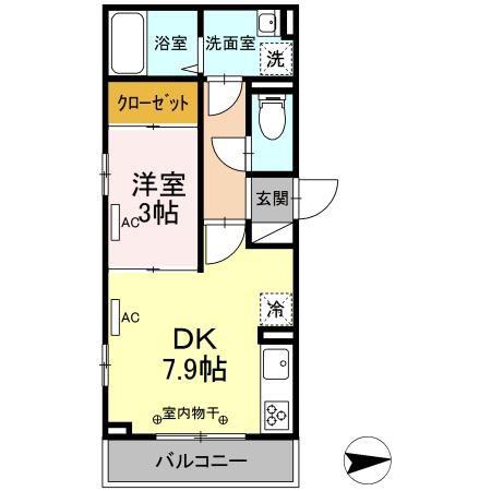 オークビレッジII(1DK/2階)の間取り写真