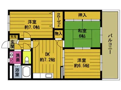 ハッピープレイス(3DK/2階)の間取り写真