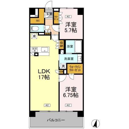 ロイヤルパークス仙台青葉通(2LDK/5階)の間取り写真