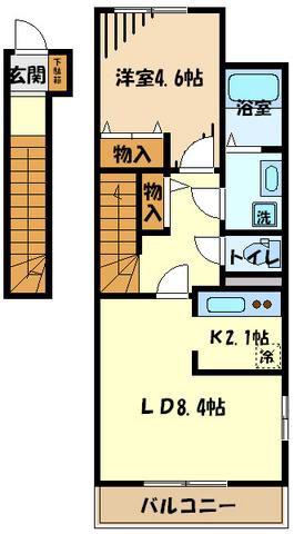 サザンクロス(1LDK/2階)の間取り写真