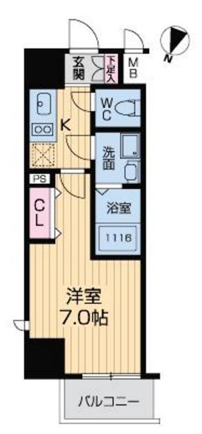 グランルージュ中之島南(1K/4階)の間取り写真