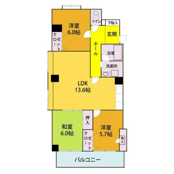 OS・SKYサンメイト(3LDK/2階)の間取り写真
