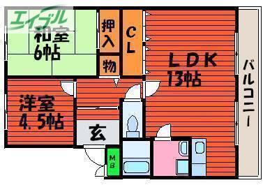 ジョイフル今(2LDK/3階)の間取り写真