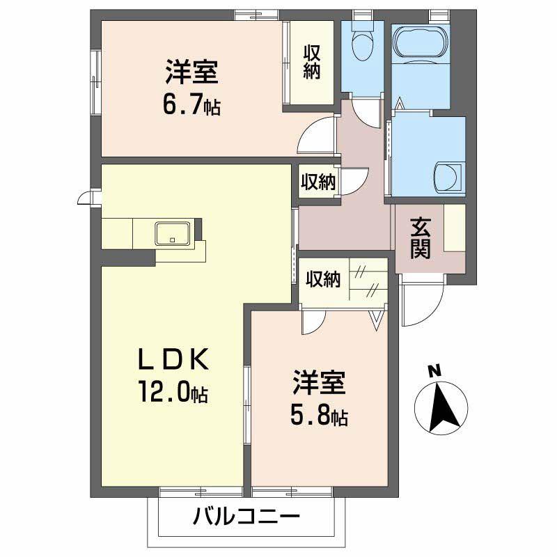コンフォートC棟(2LDK/2階)の間取り写真