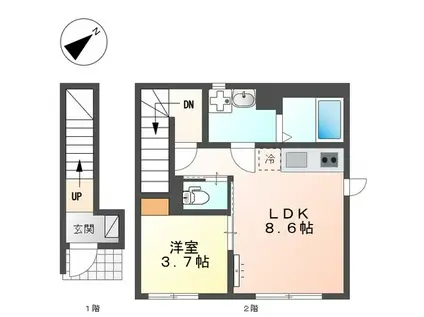 エスポワール ヒルズ(1LDK/2階)の間取り写真